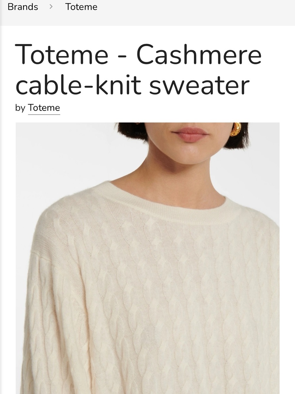 Toteme Cream Cable-Textured Cashmere Crewneck